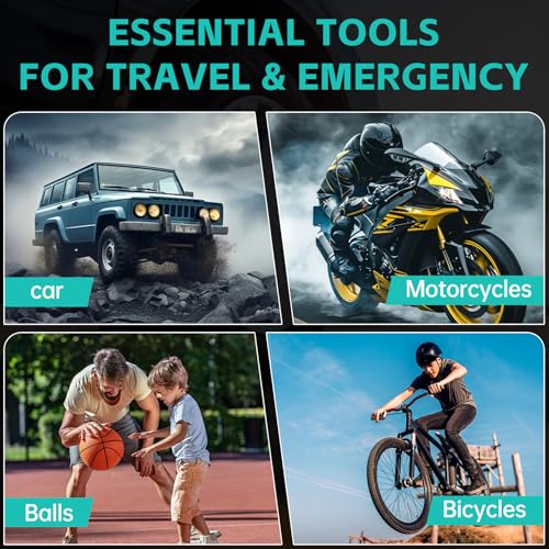 Cordless Tyre Inflator Portable Air Compressor Digital Car Tire Pump DC 12V 150 PSI Electric Air Pump for Vehicle Tyres/Bike/Inflatables with Preset and Auto Shutoff Function/ 4 Nozzles/LED Light