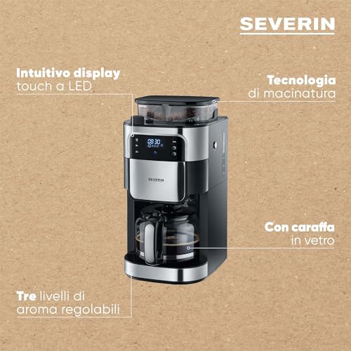 KA 4813 - Macchina da caffè con filtro in acciaio INOX, macinazione fine e grado di macinazione selezionabile, 1000 W, fino a 10 tazze/ca. 1,25 l