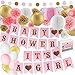 Baby Shower Decorations for Girl Pink and Gold Baby Girl Shower Decorating Kits with Banner, Balloons, Pom Poms Flowers, Paper Lantern, Paper Garland