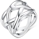 BOHG Jewelry Womens 925 Sterling Silver Plated Fashion Double "X" Criss Cross Eternity Ring Wedding Band Size 7