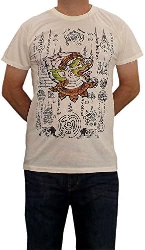 Mayakun Men´s T-Shirt Yantra Thai Full Body Thai Tattoo Sz. M L XL (XL, White)