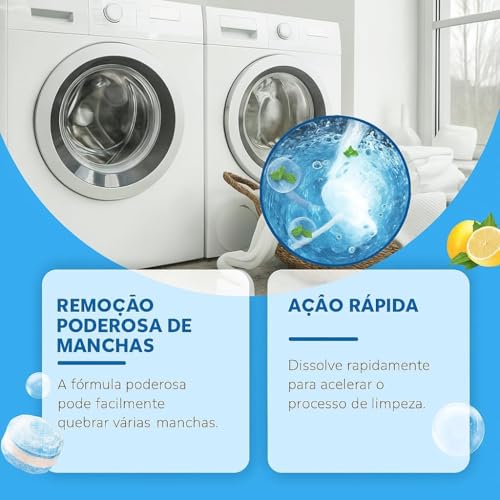 Pastilhas Limpadoras para Máquina de Lavar - Kit com 12 Unidades – Limpeza Profunda, Anticalcário, Elimina Odores, Compatível com Todas as Máquinas - Machine Cleaning Tablets