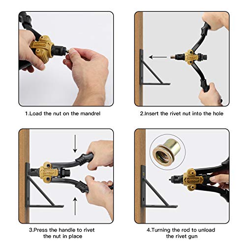 Ginour Professional Rivet Setter Kit,Hand Rivet Nut Tool with 7 Metric & SAE Mandrels and 70pcs Rivet Nuts, U-handle and Labor-Saving Design