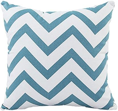 Mosong Cotton Linen Square Decorative Throw Pillow Case Cushion Cover , 18"x 18" (Blue Stripe Geometric Patterns)