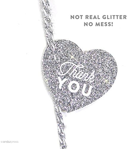 Andaz Press Heart Gift Tags, Chic Style, Thank You, Printed Silver Glitter, 30-Pack