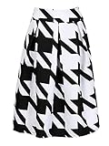 Choies Women's Color Block Houndstooth Print High Waist Pleated Skater Midi Skirt