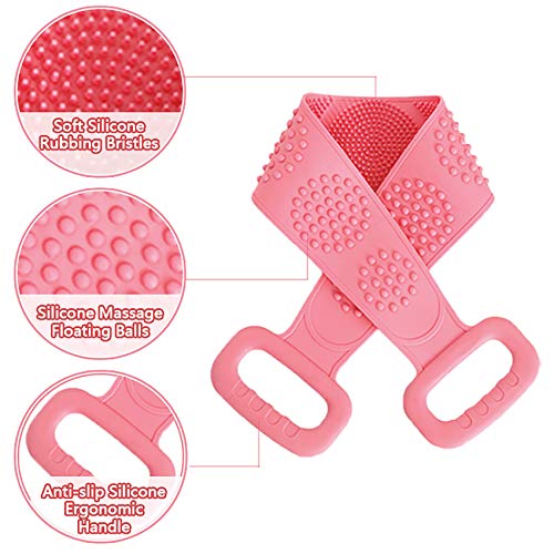 Silicone Back Scrubber, cshare Back Scrubber for Men Women Exfoliating, Comfortable Massage Silicone Bath Scrubber for Shower, Eco Friendly Hygienic Skin Health Washer (Pink)