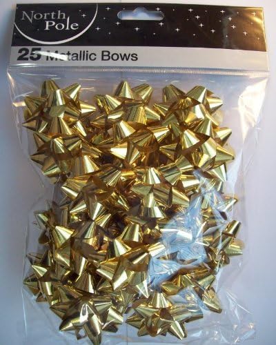 North Pole - Christmas Metallic Gift Bows Pack Of 25 Gift Wrapping Gold