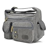 Fabuxry Causal Canvas Shoulder Bags Messenger Cross Body Travel Bag Multi Pocket Handbags (Grey)
