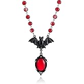 MIFYNN Gothic Bat Crystal Pendant Necklace for Women Halloween Blood Bead Necklace Vintage Punk Style Necklaces Goth Vampire Necklaces Dark Mystic Witch Jewelry Accessories