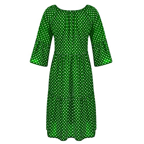 Dresses for Women Vintage Polka Dot Tie Neck Tassel A-LIne Swing Mini Dress Long Sleeve Causal Basic T-Shirt Dress