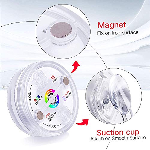 KJOY 4Pcs Submersible LED Lights with RF Remote, Magnets, Suction Cups, Battery Operated IP68 Waterproof Underwater Light, 13LED 16 Color Changing Pond Lights for Inground Aquarium Fountain Vase