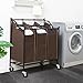 SONGMICS 3-Bag Rolling Laundry Sorter Cart Heavy-Duty Sorting Hamper with Removable Bags & Brake Casters Brown URLS70Z