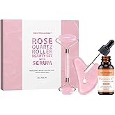 NEUTRIHERBS Jade Gua Sha & Face Roller & Vitamin C Serum Facial Tool Set(3 in 1 Kit), Home Face Massager for Wrinkle,Fine Line,Puffiness,Firm Smooth Relax Skin -- Pink