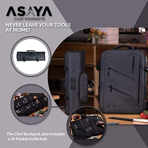 Asaya Chef Knife Backpack with 20 Pocket Knife Roll Bag Over 30
