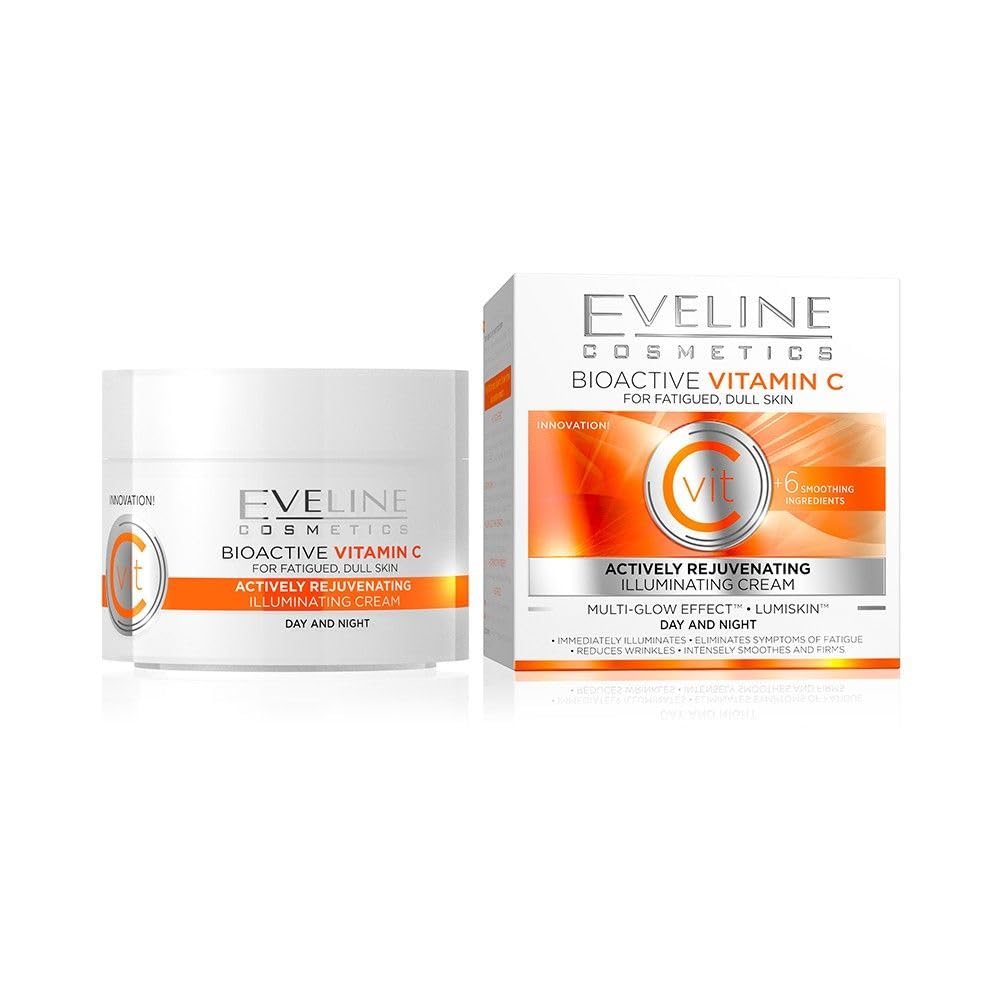 Eveline Cosmetics Bioactive Vitamin C Luminizing Anti-Aging Day/Night Cream with Vitamin C - Brightening & Smoothing Formula with 6 Active Ingredients, For Tired and Dull Skin, Vegan
