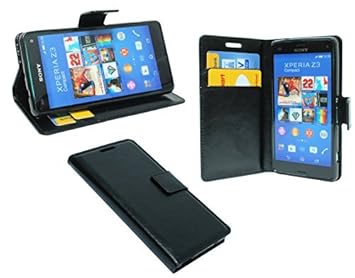 ENERGMiX Elegante Buch-Tasche kompatibel mit Sony Xperia Z3 Compact D5803 in Schwarz Leder Optik Wallet Book-Style
