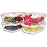Non-Toxic Glass Food Containers with Lids, 4-Pack, 21 oz, Airtight, Beige | Plastic &amp; BPA free. Glass body, glass lid &amp; platinum silicone seal. Airtight &amp; leakproof. Freezer &amp; microwave safe.