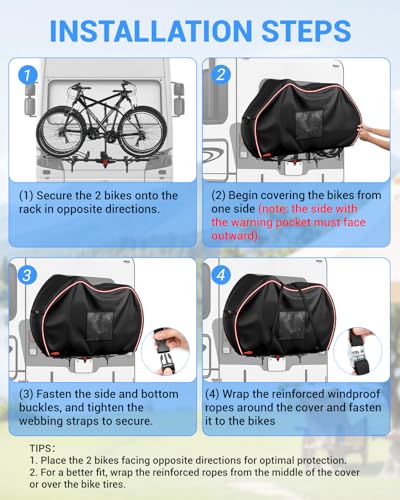 SUPAREE Protective Cover 2 Bicycle Tarpaulin Bicycle Transport Cover for Bicycle Camping Car 420D Oxford with Pocket for Warning Sign Waterproof for Car Travel