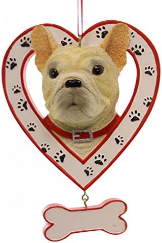 Personalized Ornament DOG IN HEART W/BONE ORNAMENT Resin A1435 French Bulldog