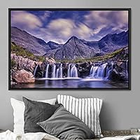 Framed Canvas Wall Art Forest Waterfalls Group Multicolor Nature Photography Realism Relax/Calm - 16x24 inches