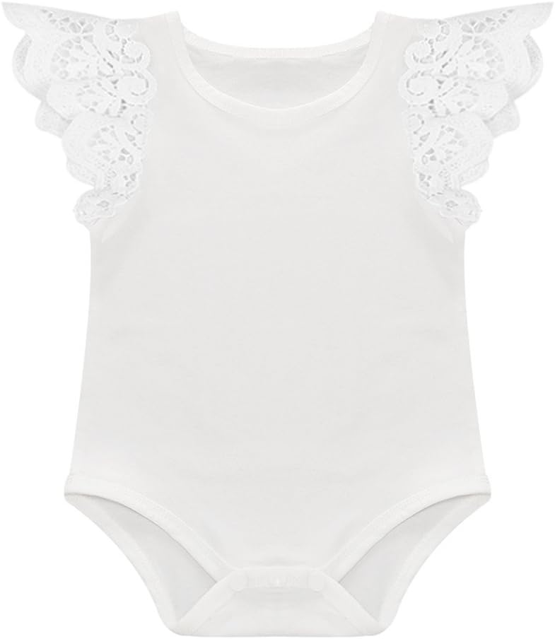 MIOIM Infant Baby Girls Lace Crochet Flying Sleeves Pink Rompers Onesies