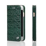 PHEVOS Iphone 6plus / Iphone 6s plus leather wallet Cases [ Genuine cowhide] Folio Flip Corrected Grain Leather Case and Card Slot,Gift Boxcrocodile green 5.5)