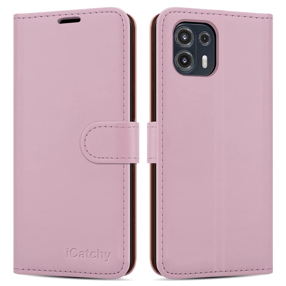 iCatchy For Motorola Edge 20 Lite Case Leather Wallet Book Flip Folio Stand View Magnetic Closure with Card Slots Case for Motorola Moto Edge 20 Lite (Rose Gold)