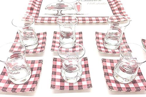 14 Pieces Nice Turkish Tea Set!! Tea Glasses,Saucers,Tray,Sugar Bowl