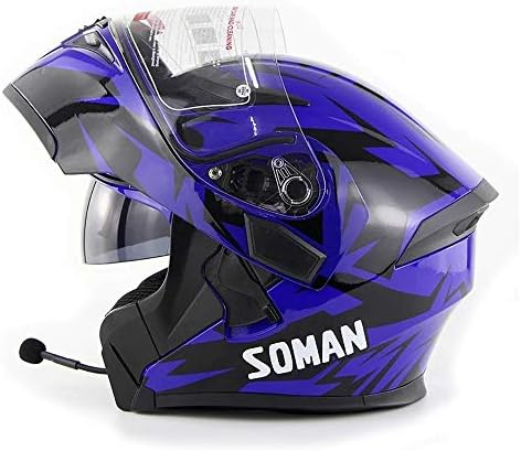 Bluetooth Helmet Flip Up Full Face Motorcycle Motorbike Helmet with Bluetooth Headset Antifogging Dual Lens DOT/ECE Approved Man Women for ATV/MX/DH/MTB/UTV/Enduro