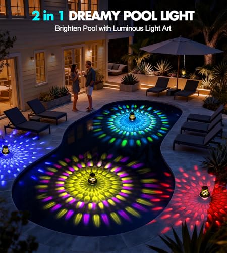 LuxBlue Floating Pool Light, Floating Pool Light Above Ground with Underwater Light Show, IP68 Waterproof LED Swimming Pools, Solar Pool Light for Spa, Bathtub, Garden