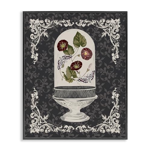 Stupell Industries Moths & Poppies in Glass Dome Gray Framed Giclee Art, design…