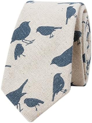 Kineede Bird Pattern Linen Necktie Ties for Wedding Texudo Neck Tie Skinny Tie