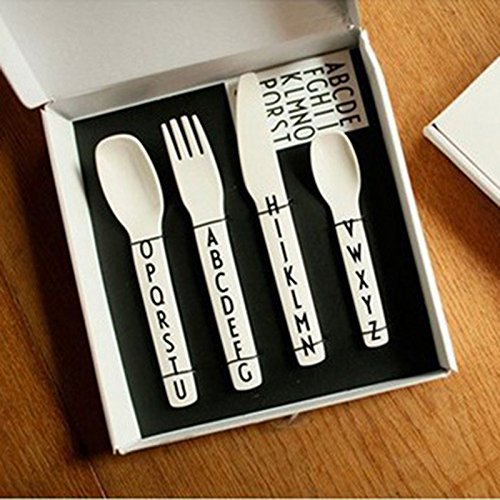Bren SL 4Pcs Baby Feeding Dinner Knife Fork Spoon Letter Tableware Child Dinnerware Set