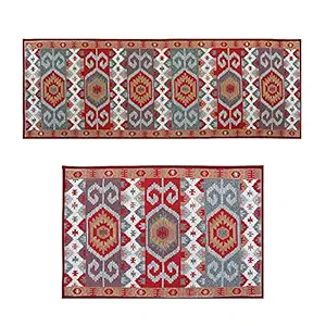 Sprint Unitos Anti Skid Kitchen Mat,Kitchen Floor Mat,Kitchen Carpet | Door Mat| Kitchen Mat Combo,Washable, Cotton Printed,for Floor, Kitchen, Room | Red|Pack of 2 (50x75 cm and 50x135?cm)