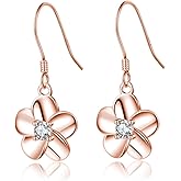Reffeer Solid 925 Sterling Silver Hawaiian Flower Drop Earrings Plumeria for Women Teen Girls CZ Flower Dangle Earrings Hooks for Spring