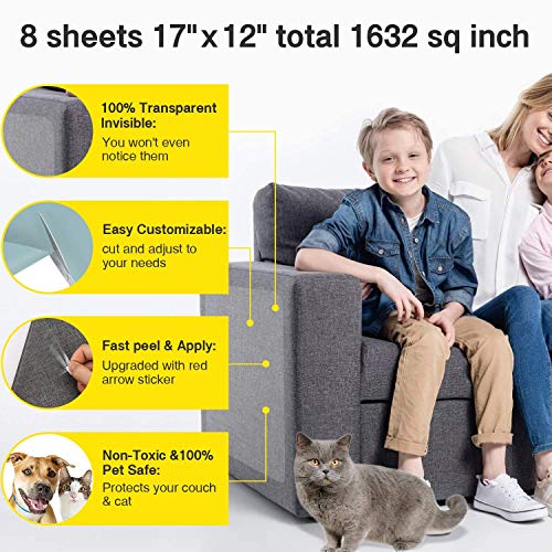 Kohree 8PCS Upgrade Anti Cat Scratch Tapes,XL Large (17" x 12") Cat Scratch Furniture Protector