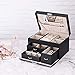BEWISHOME 20 Section Jewelry Organizer Box with Lock Portable Jewelry Storage Case for Women Girls Earring Ring Necklace Holder Travel Case - Black Faux Leather SSH78B