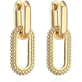 QueenBee Small 14K Gold & 925 Sterling Silver Paperclip Zirconia Hoop Earrings – Dainty Convertible Huggie with Removable Drop, Adjustable Retro Jewelry Gift for Holidays, Weddings, Birthdays & Bridesmaids