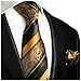 Paul Malone Gold and Black Silk Tie and Pocket Square Red Line