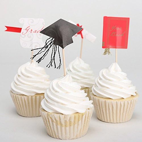 Elfun (TM) Graduation Cupcake Topper Sticks Liners Picks Party Supplies -24pcs/set