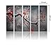 Ode-Rin Art - 100% Hand Painted Large Plum Blooming 5 Pieces Wall Art Red Flowers Framed Oil Painting for Living Room Home Decor, Ready to Hang - (12