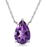 Gem Stone King 14K White Gold Purple Amethyst Pendant Necklace for Women | 1.73 Cttw | Gemstone February Birthstone | Pear Shape 10X7MM | With 18 Inch Chain
