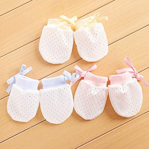 MMBABY 3 Pack Newborn Baby Cotton Gloves Mittens For 0-6 Months Boys Girls (Pink+blue+yellow) - Thumbnail 5