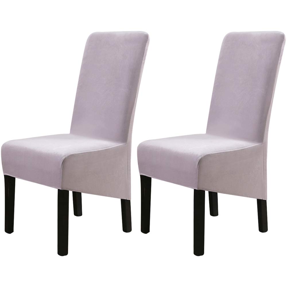 YOFASEN Chair Covers - Large Size High Back Velvet Fabric Stretch Slipcover for Dining Room Hotel Pack of 2, Grey(Set of 2)