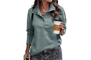 SHEWIN Womens Sweatshirt Casual Long Sleeve Lightweight Sweatshirts Button Loose Pullover Tops