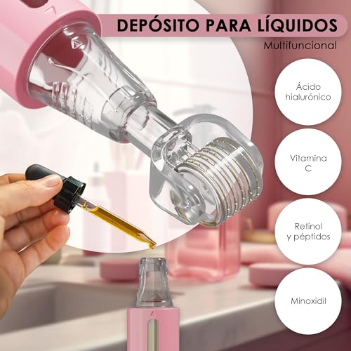 HAMINOS Derma roller 0.25mm with reservoir for lips, skin, hair, wrinkles, stretch marks, hyperpigmentation instant application of the serum, 105 titanium needles