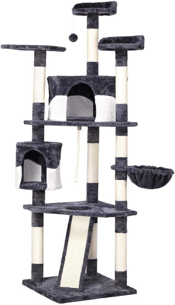 go2buy 79in Cat Tree Furniture with Mouse Toy and Scratching Post Beige