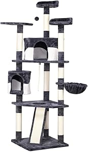 go2buy 79in Cat Tree Furniture with Mouse Toy and Scratching Post Beige