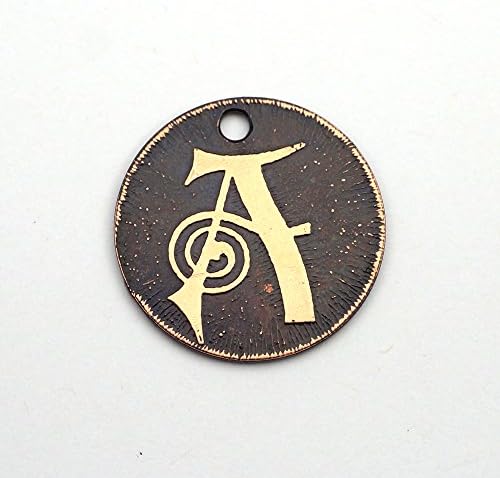 Small round handmade etched copper letter A charm, 22mm
